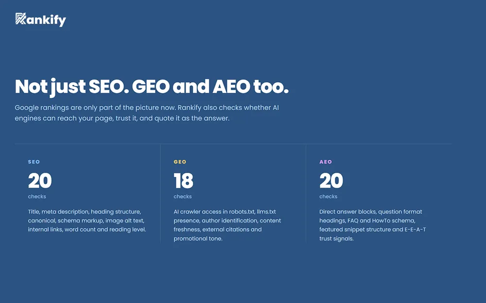 Rankify: not just SEO, GEO and AEO too