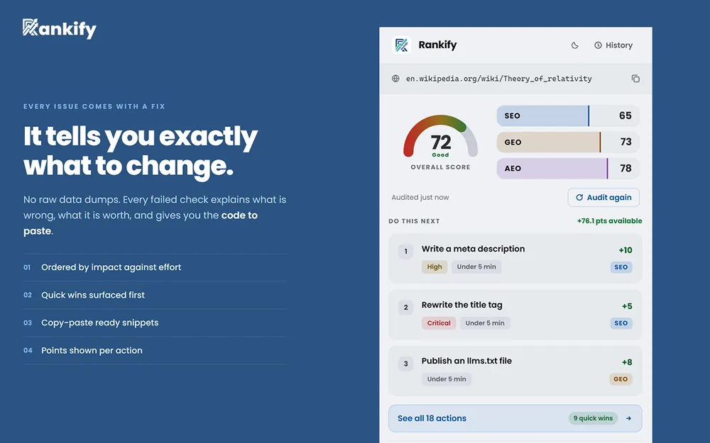 Rankify tells you exactly what to change on a page
